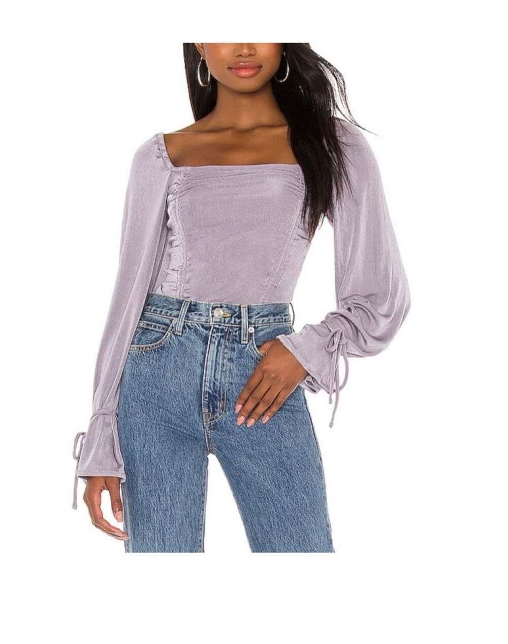 Free People Intimately Bodysuit Size XS Purple Ruched Long Sleeve